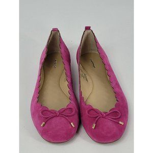 Lands End Womens Ballet Flats Shoes Pink Suede Slip On Bow Round Toe 9.5 B